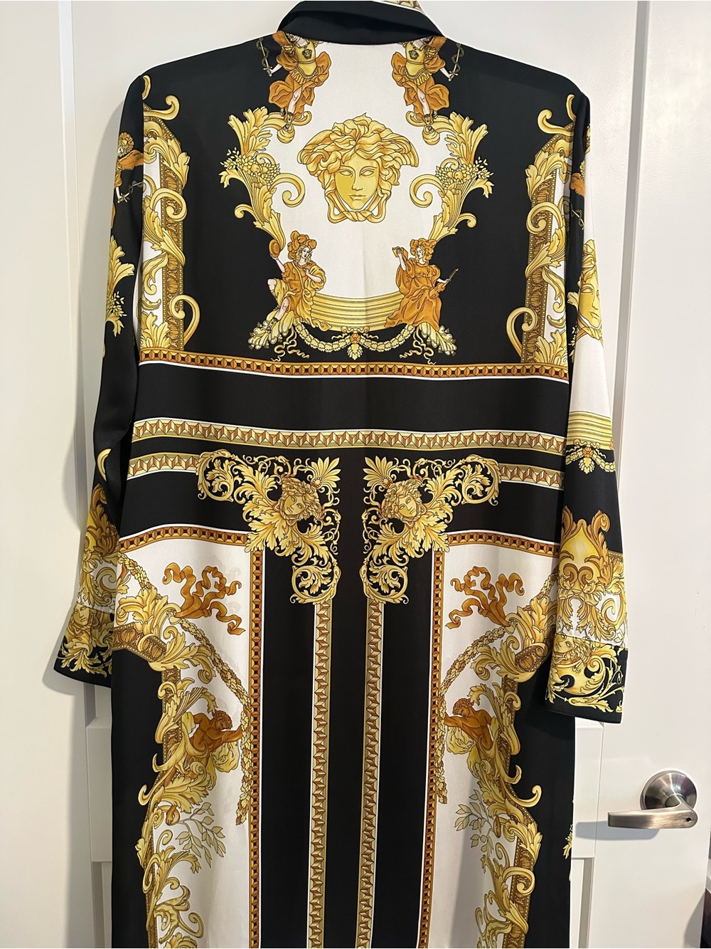 Versace Gray Satin Baroque Medusa Renaissance Shirt Dress Size 44